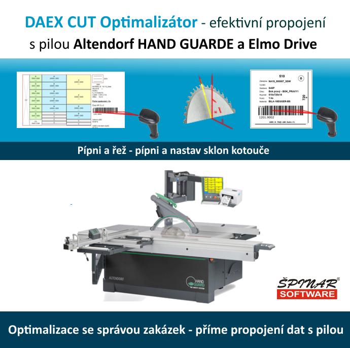 Altendorf pila a propojeni s DAEX CUT SPINAR software7y - DAEX CUT Optimalizátor Pro 23